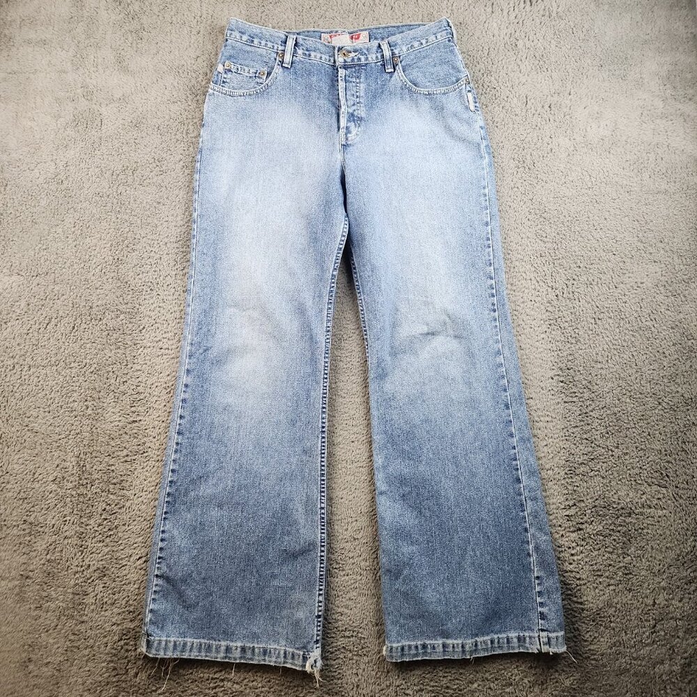 VTG Wide Flare Leg Jeans Women's 31x33‎ Baggy Button Fly Y2K Distressed Trousers